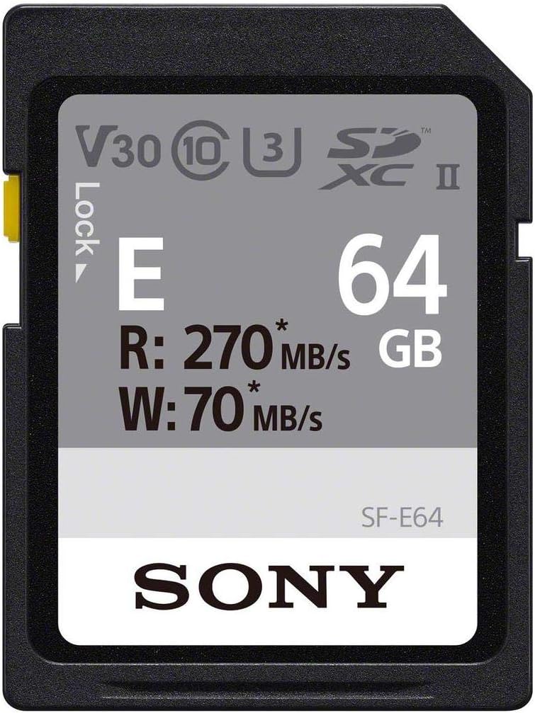 Sony E series SDXC UHS-II Card 64GB, V30, CL10, U3, Max R270MB/S, W70MB/S (SF-E64/T1)
