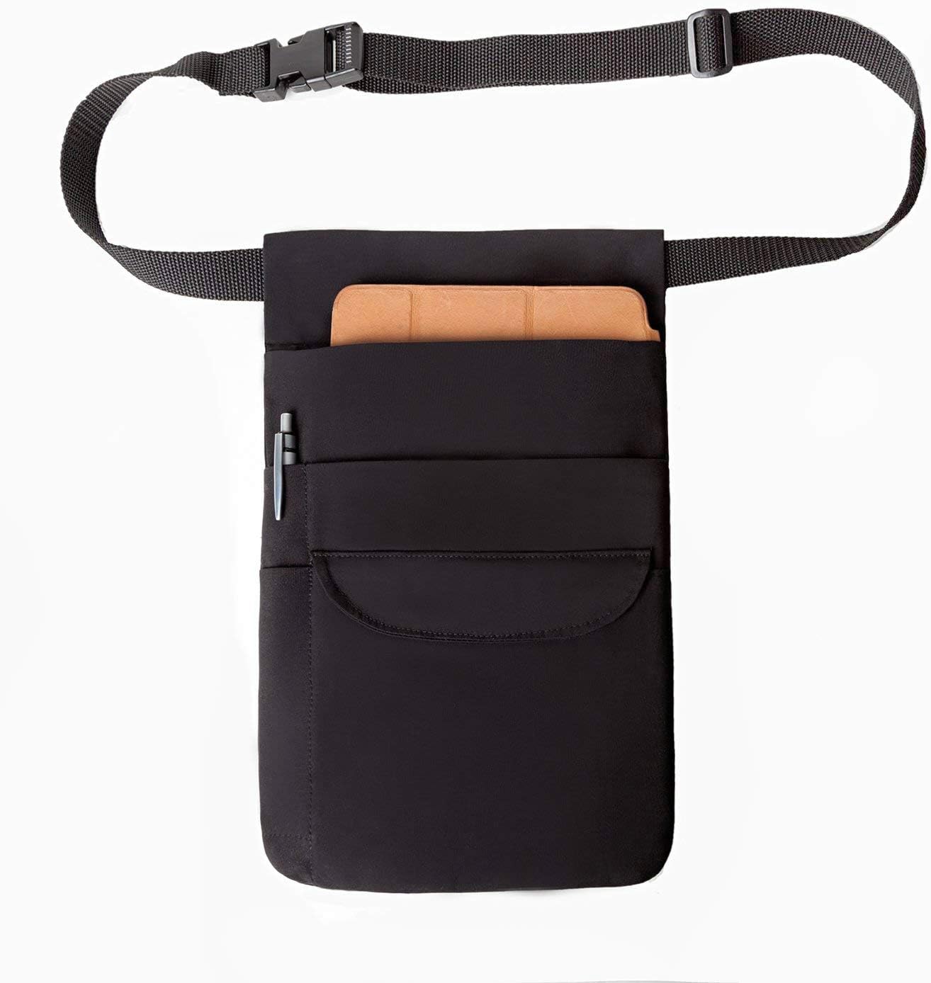 Large 5 Pocket Pouch w/Denim Lined Pocket Fits Large Tablets w Adjustable Web Belt & Clip Made in USA