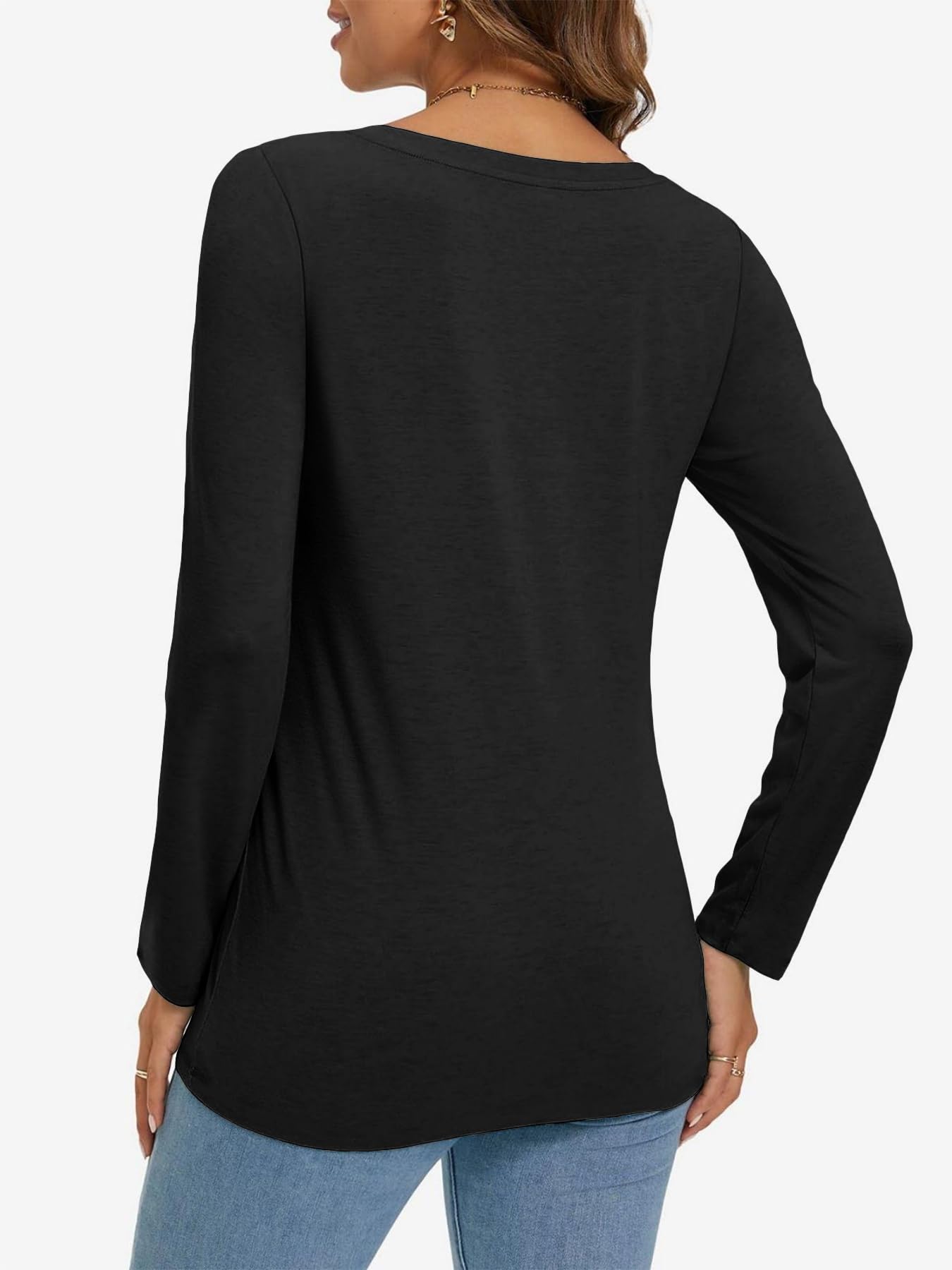 Générique T-Shirt Femme 2025 à Col V et Manches Longues - Lot de 3/5/10, Confortable et Basique pour Tenue de Travail ou Quotidienne
