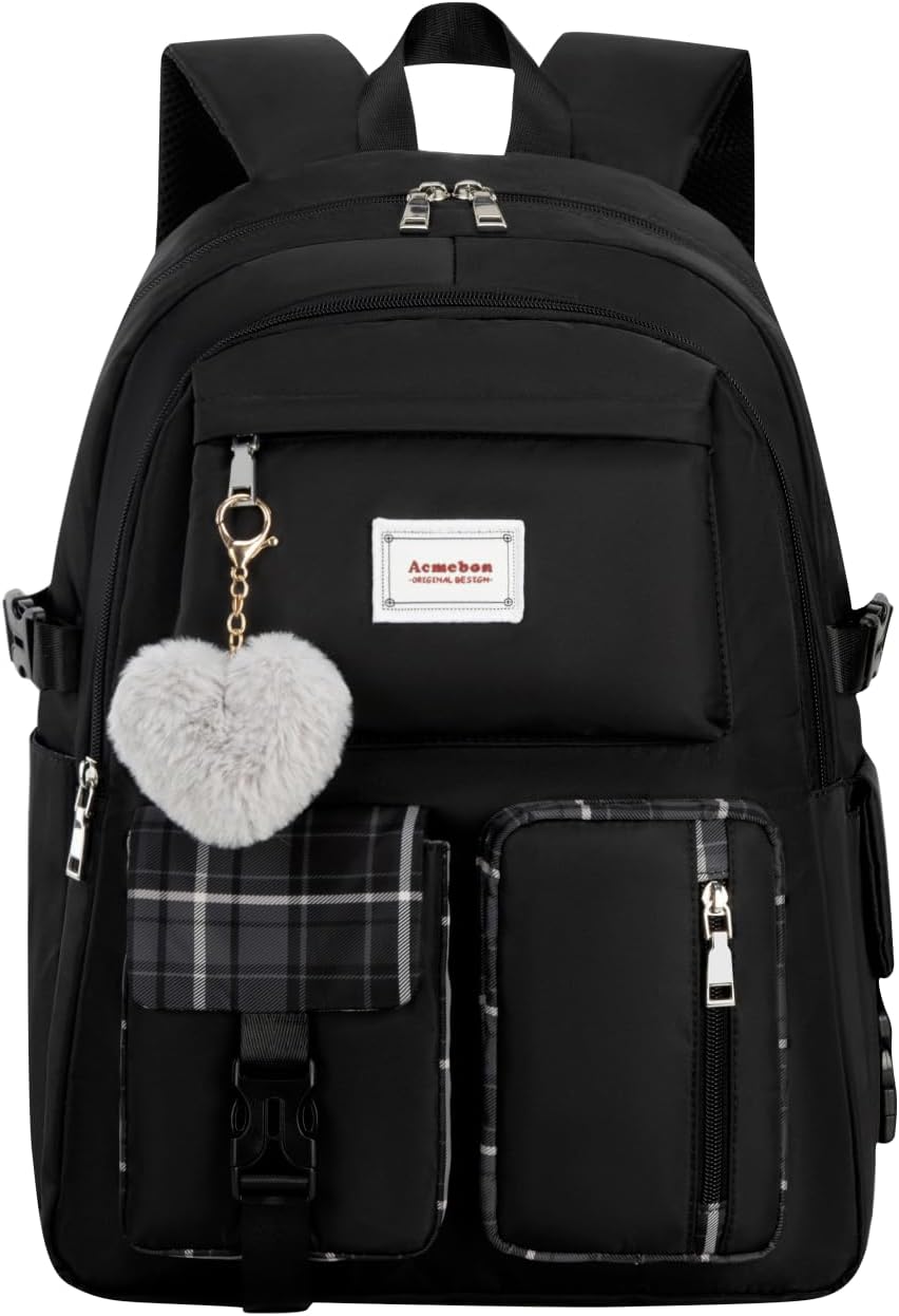 Acmebon Sac à dos imperméable à l’eau d’école pour les fille élégant avec impression Noir