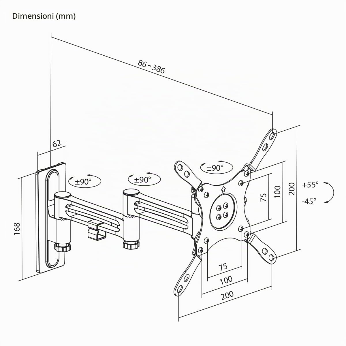 my wall Supporto da parete per TV per camper – HC2-3L, supporto da parete per TV per camper e roulotte, orientabile, inclinabile, compatibile VESA