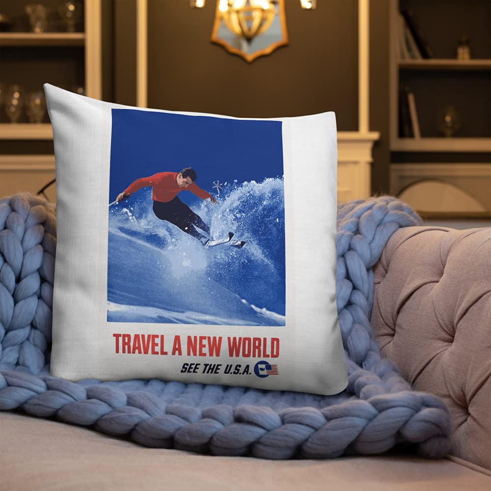 Oreiller de ski rétro Travel a New World avec soutien cervical ergonomique