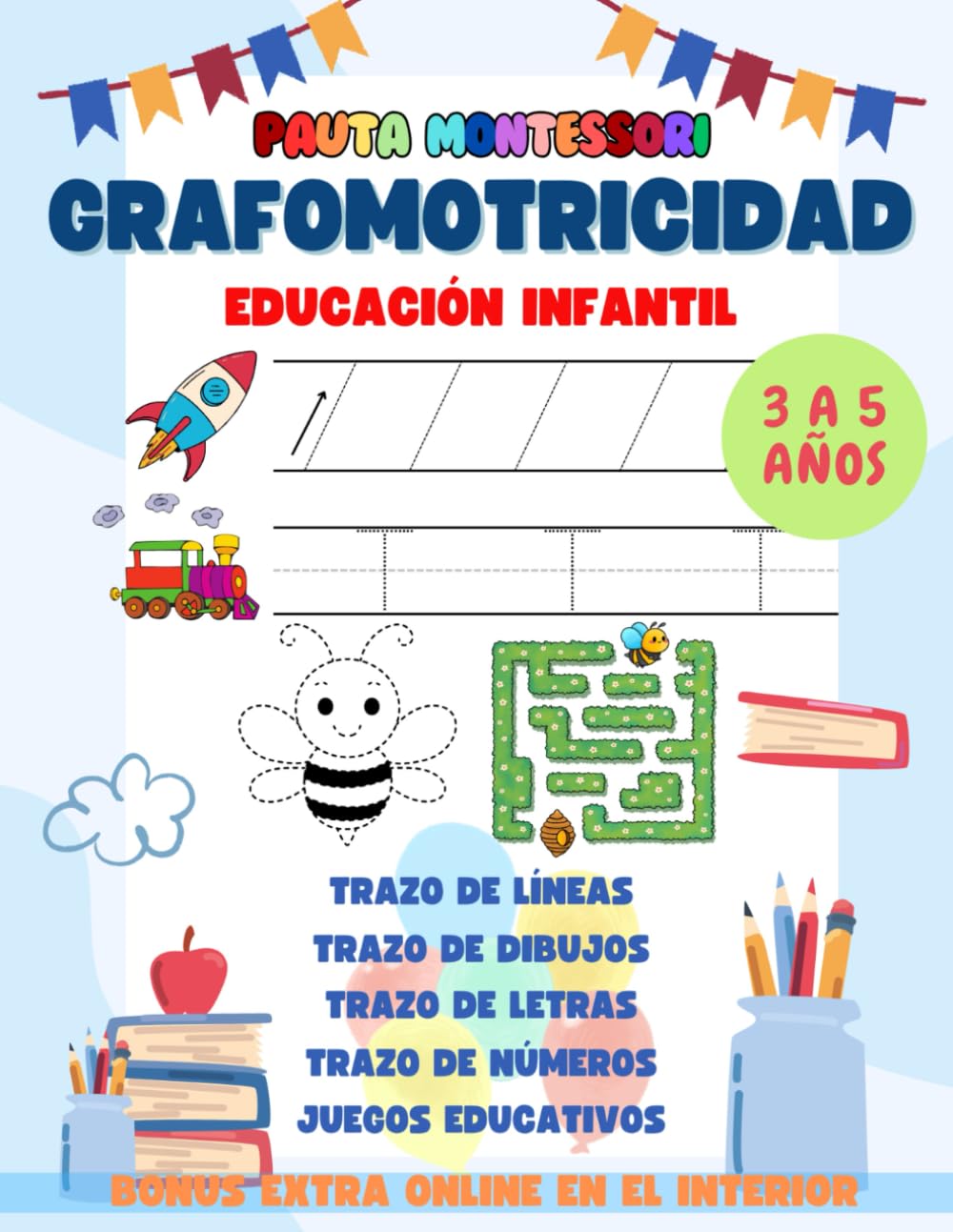 Cuaderno de Grafomotricidad en Educación Infantil: Libro de grafomotricidad para niños de 3 a 5 años. Trazos de líneas, letras, números, dibujos. ... y la preparación para la escritura.
