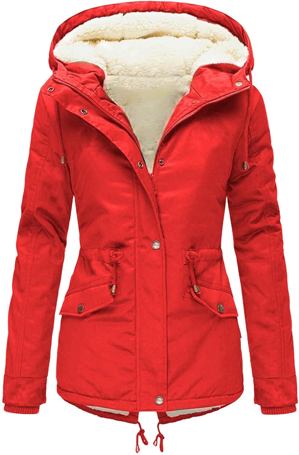 DGHM-JLMY Ladies Hooded Parker Thick Cotton-Padded Jacket Winter Warm Sherpa Lined Jacket Velvet Cotton Casual Hooded