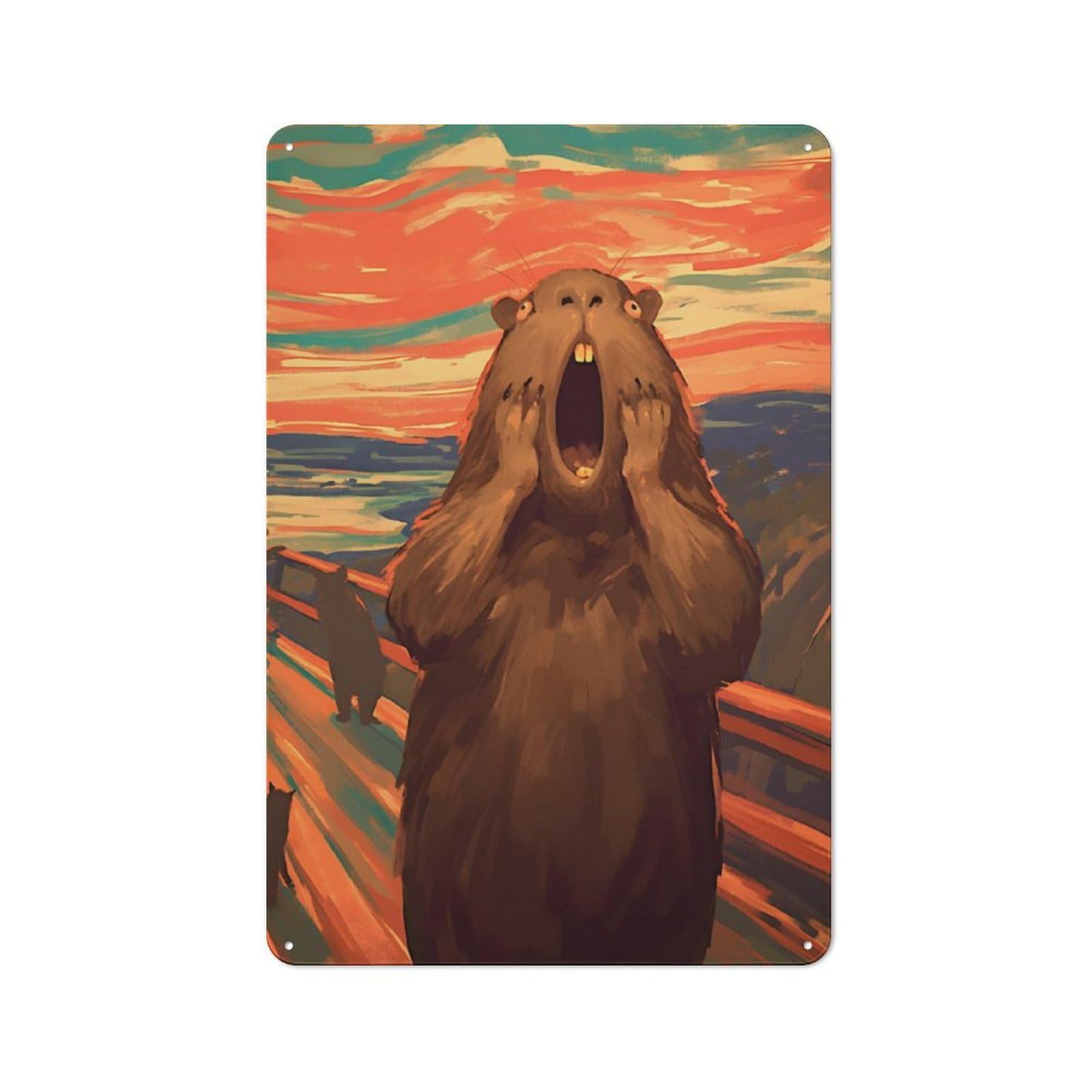 Junmoney Scream Of Capybara Metal Plaque 30X20cm With For Garage Wall, Rustic Decor, For Winter Interiors And Metal Sign Collectors