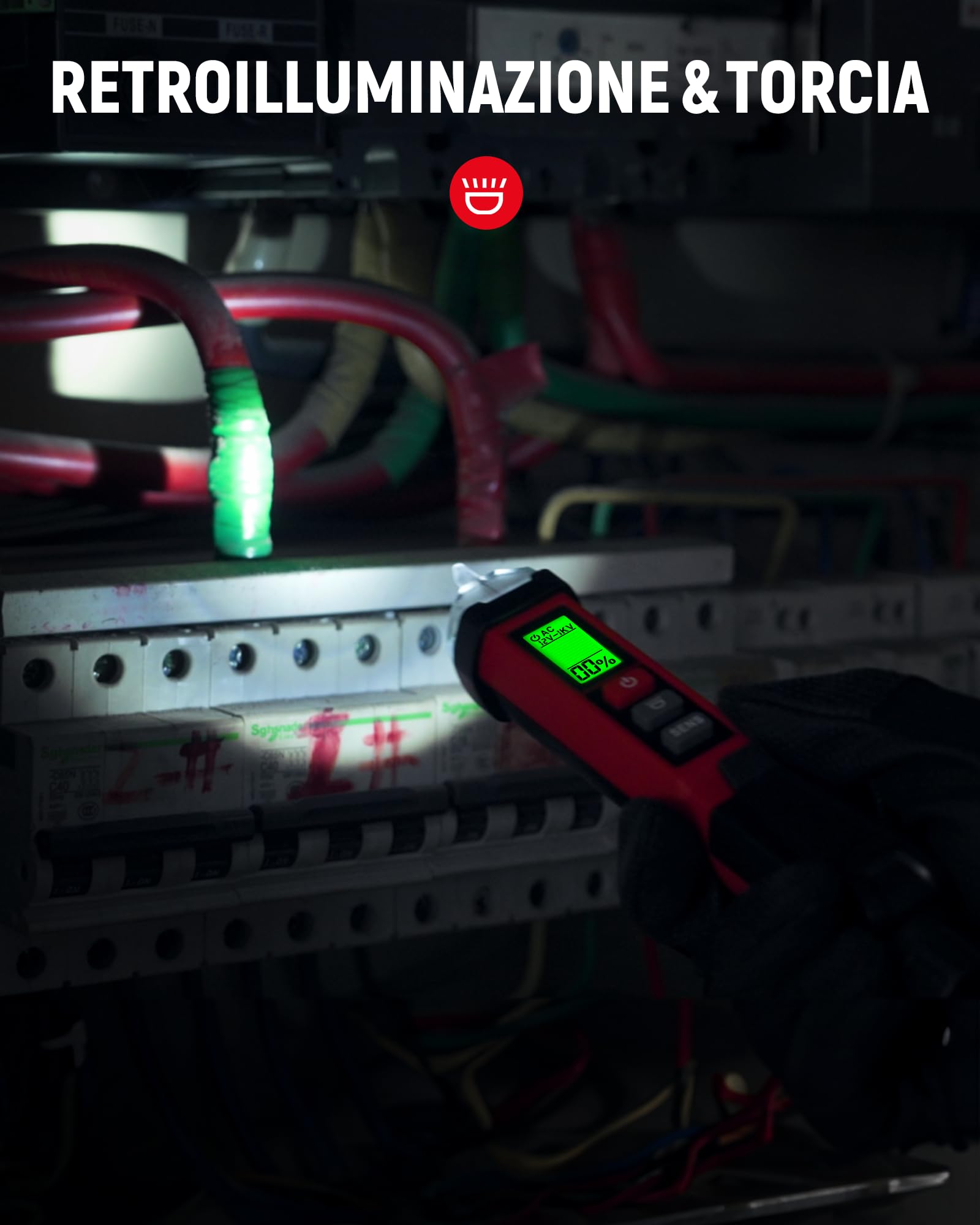 KAIWEETS Cercafase Senza Contatto NCV – Tester di Tensione 12-1000V / 70-1000V AC con Display LCD, Indicatore Percentuale, Allarme Sonoro e Torcia LED, Certificazione ETL CAT IV