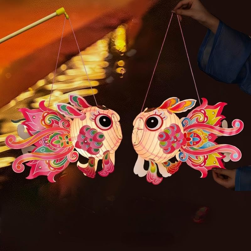 2Pcs New Year Fish Lanterns Set Handheld Goldfish Paper Lanterns DIY Craft Kit Traditional 2026Chinese Lunar New Year Decorations Holiday Party Props image 7