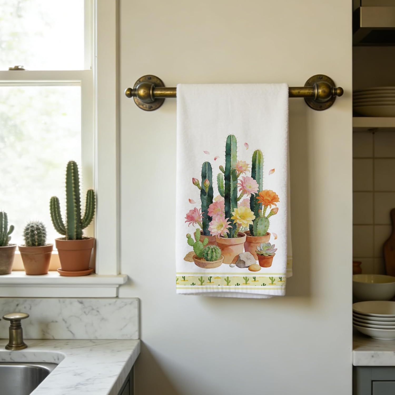 CUTHOLLOW Cactus Potted Plant Decorative Kitchen Towels Set of 4, 25.98"x17.72" Soft&Absorbent Microfiber Dish Towel for Tea Coffee Bar Home, Best Gift for Housewarming Christmas Thanksgiving Birthday