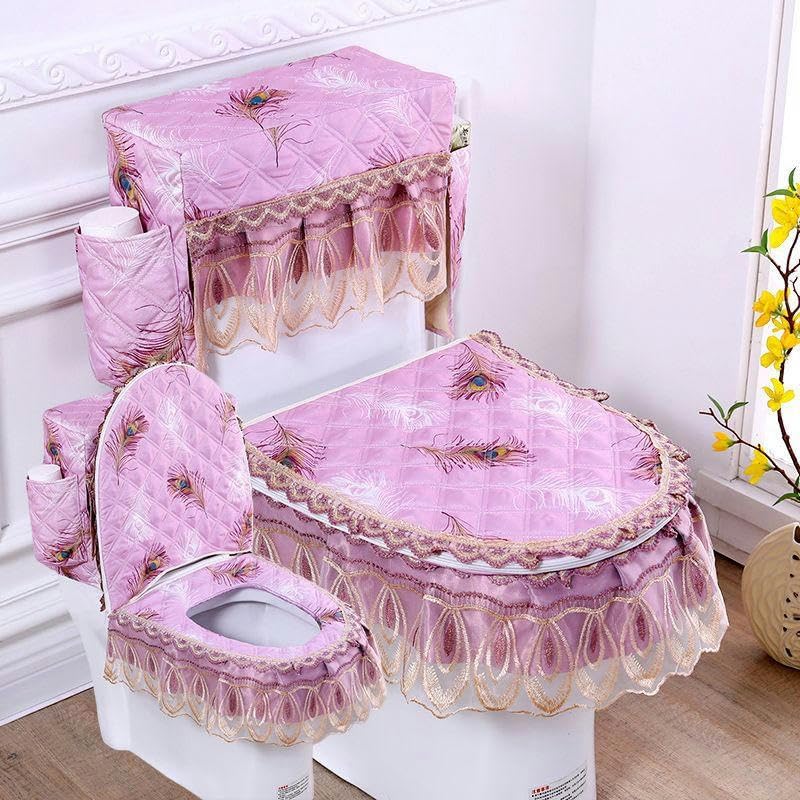 Toilet Lid Cover Set,3pcs/Set Toilet Lid Cover Set With Pocket Blue Leaf Lace Flowers Toilet Lid & Tank Covers Toilet Seat Cover Toilet Seat Cushion Pads(Purple)(Purple)