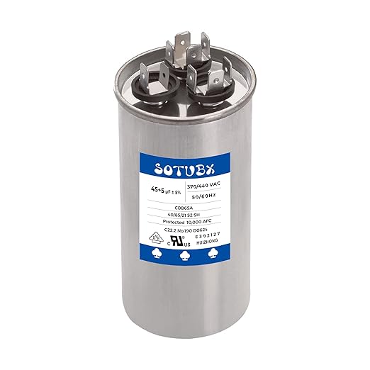 45/5 uF 45+5 MFD 370V or 440V Dual Run Start Round A/C Capacitor 45+5 uF 370/440 Volt VAC CBB65A Air Conditioner Capacitors for AC Unit Fan Motor Start or Heat Pump or Condenser Straight Cool