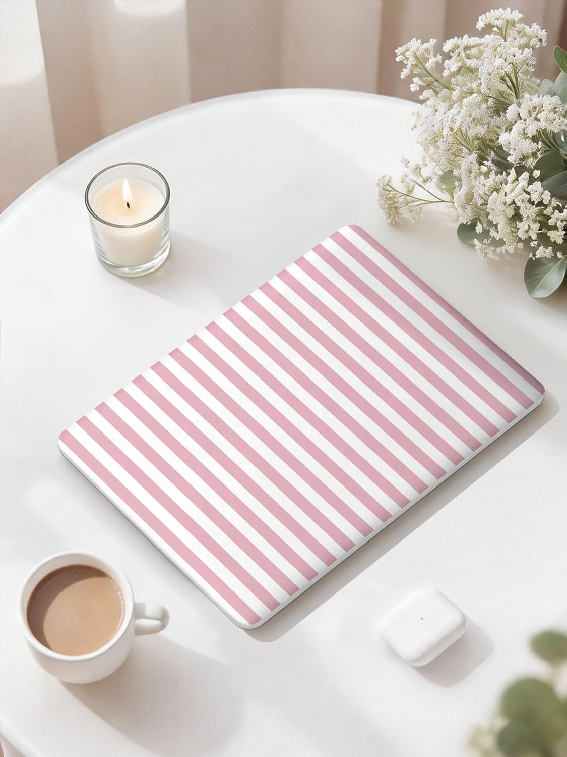 Seorsok Compatible with MacBook Air 13 Inch Case 2022 2021 2020 2019 2018 Release A1932 A2179 M1 A2337 Touch ID,Cute Striped Plastic Hard Shell Case with Keyboard Cover,Pink & White Stripes