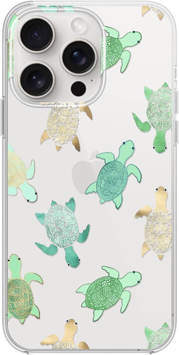 FancyCase for iPhone 15 Pro Case (6.1inch)-Cool Turtle Design Ocean Animal Beach Pattern Flexible TPU Protective Clear Case Compatible with iPhone 15 Pro (Turtle Style)