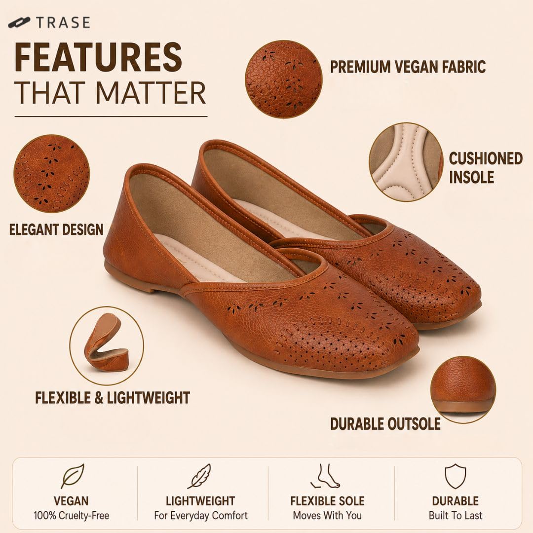 61Fv2qWQ9mL._SL1080_ TRASE Traditional Jutti for Women & Girls | Flat Sole, Soft Lining, Cushion Footbed | Casual Wear & Comfortable Ethnic Footwear for Wedding & Festive