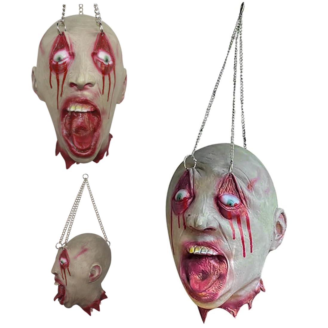 Bemonew Halloween Zombie Head Hanging Realistic Scary Head Prop Pendant Bloody Dead Body Parts Decor for Halloween Party Haunted House