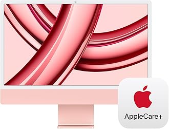 Apple 2023 iMac All-in-One Desktop Computer with M3 chip: 8-core CPU, 8-core GPU, 24-inch Retina Display, 256GB SSD Storage. Works with iPhone/iPad; Pink With AppleCare+ (3 Years)