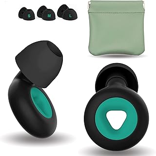 Ear Plugs for Noise Reduction,Earplugs for Sleep- 6 Ear Tips in S/M/L,Reusable Hearing Protection in Flexible Silicone,Noise Ear Plugs for Concerts,Flights,Snoring,Work,Studying (Black-Green)