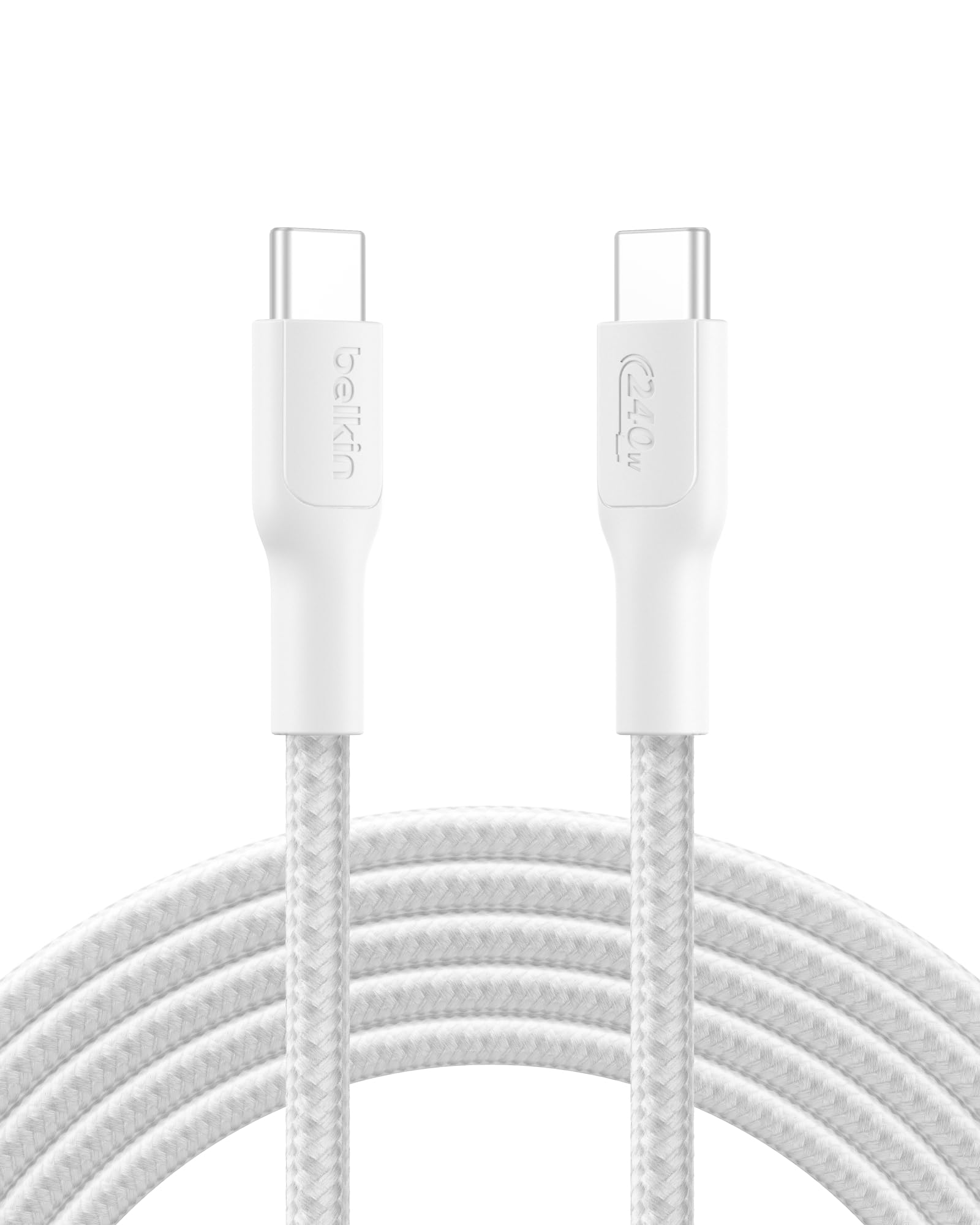 Belkin Eco Câble USB-C vers USB-C avec gaine tressée, 3 m, 240 W, doux au toucher, souple, Câble de recharge rapide, pour iPhone 16, Galaxy S25, Pixel 9, MacBook, iPad Pro, etc. - Blanc (USB 2.0)