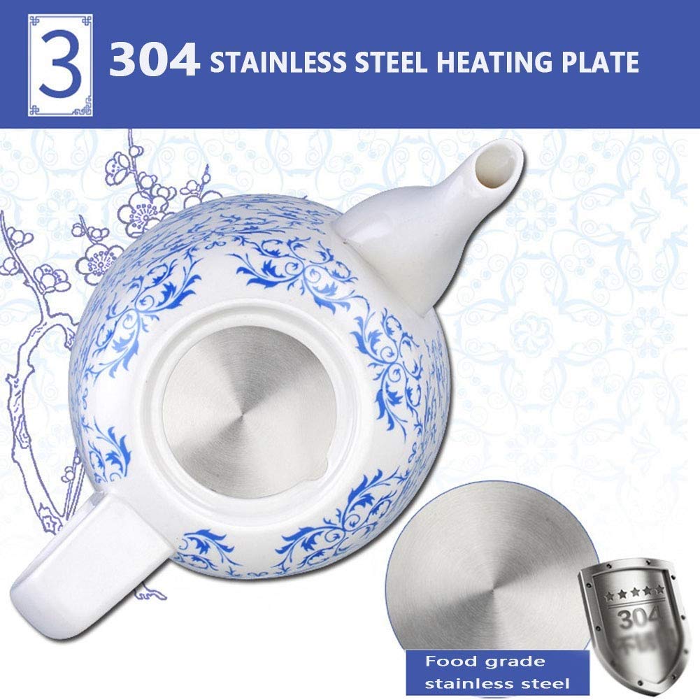 -Elektryczny, ceramiczny, bezprzewodowy, niebiesko-biały, porcelanowy czajnik, czajniczek, dzbanek o pojemności 1,2 l, szybko gotuje wodę na herbatę, kawę, zupę, płatki owsiane. Obecna wizja.