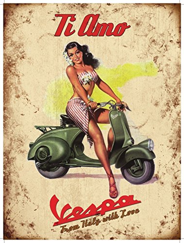 Plaque Métallique Publicité Vespa Ti Amo - Petite (200mm X 150mm), Acier