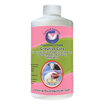 Growel Growlive Care - Liver & Digestive Tonic with Probiotics & Prebiotics for Poultry,Birds, Cow, Buffalo,Horse & All Farm Animals - 1000 ml.