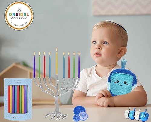 Miniatura 8 de The Dreidel Company Velas cónicas de menorá de Hanukkah de lujo para las 8 noches de Janucá (arco iris mutilado)