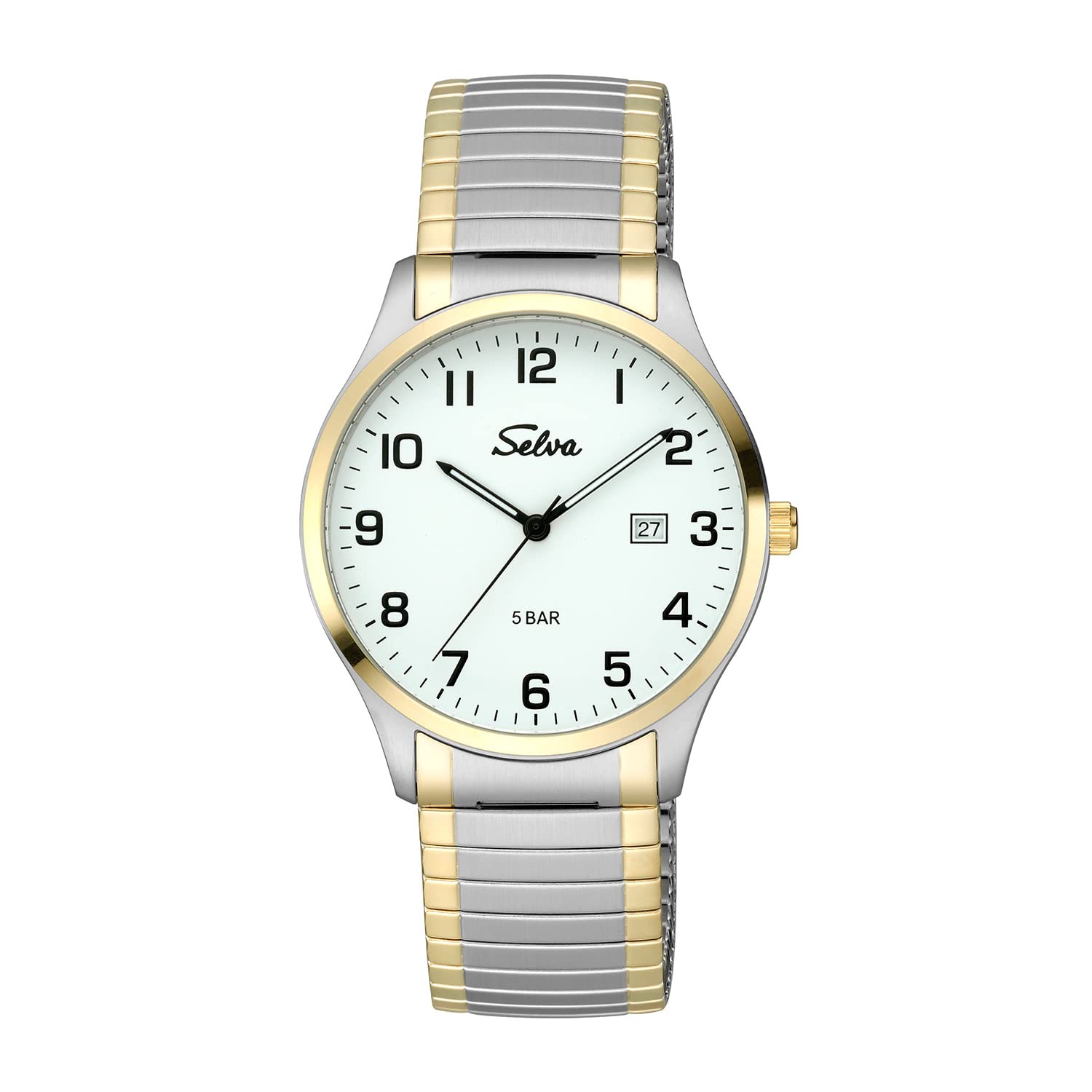 SELVA Orologio da polso da uomo, al quarzo, cassa in acciaio inox, cinturino flessibile in acciaio inox, 5 bar