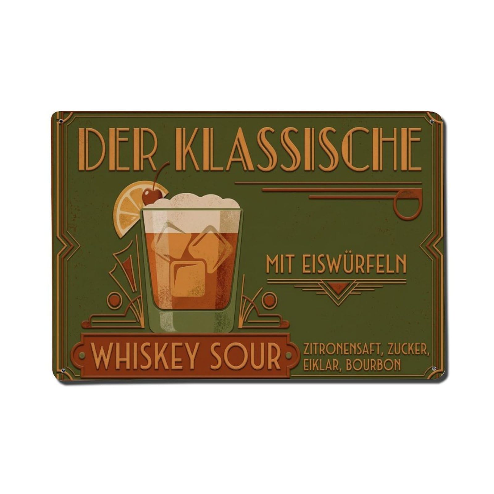 Whiskey Sour Summer Terrace Signature Cocktail Mixology Metal Tin Sign Plaque Wall Decor for Cafe, Man Cave, Club Bar, Office, Home Garden Round Metal Poster 8x12Inch