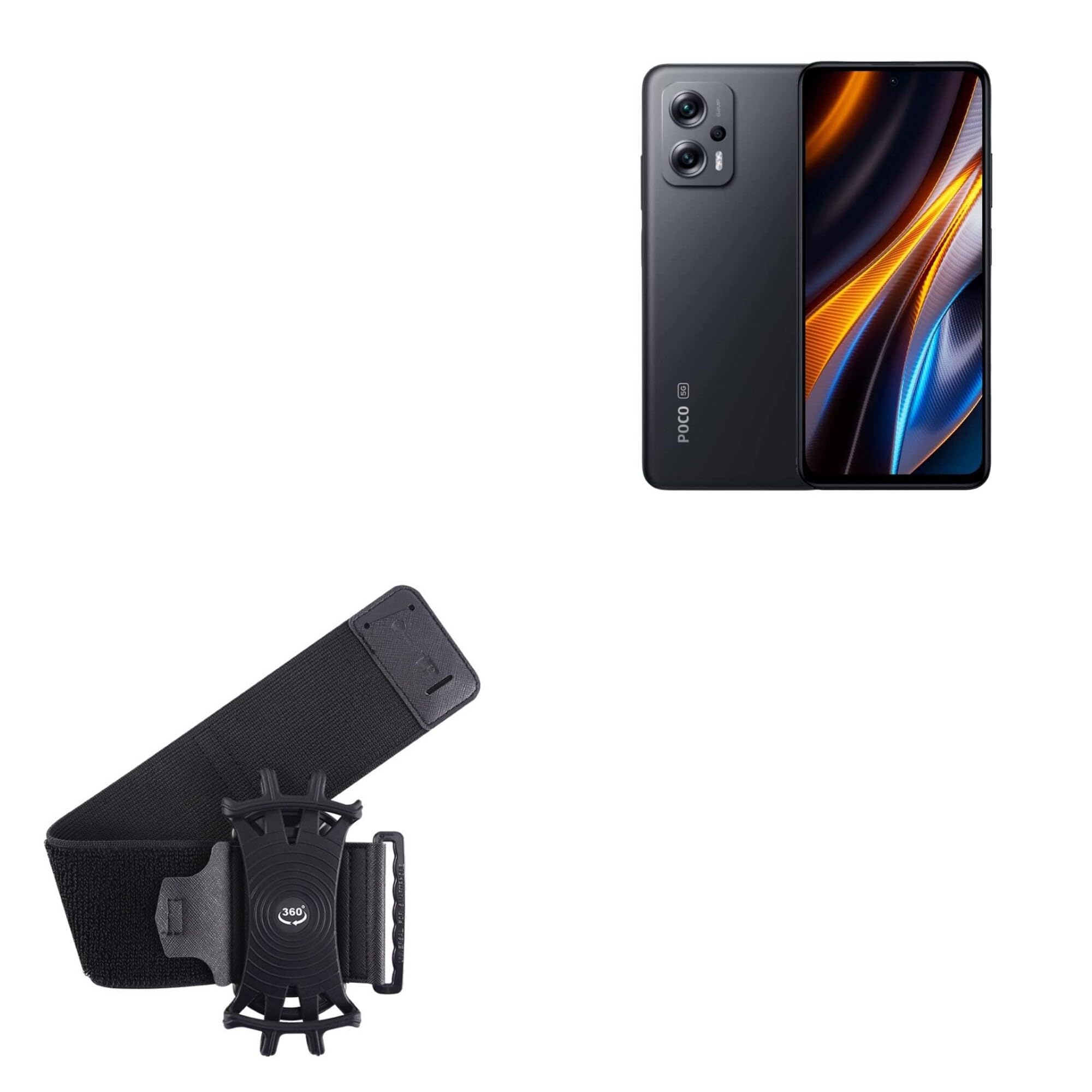 BoxWave Holster Compatible with Poco X4 GT - ActiveStretch Sport Armband, Adjustable Armband for Workout and Running - Jet Black