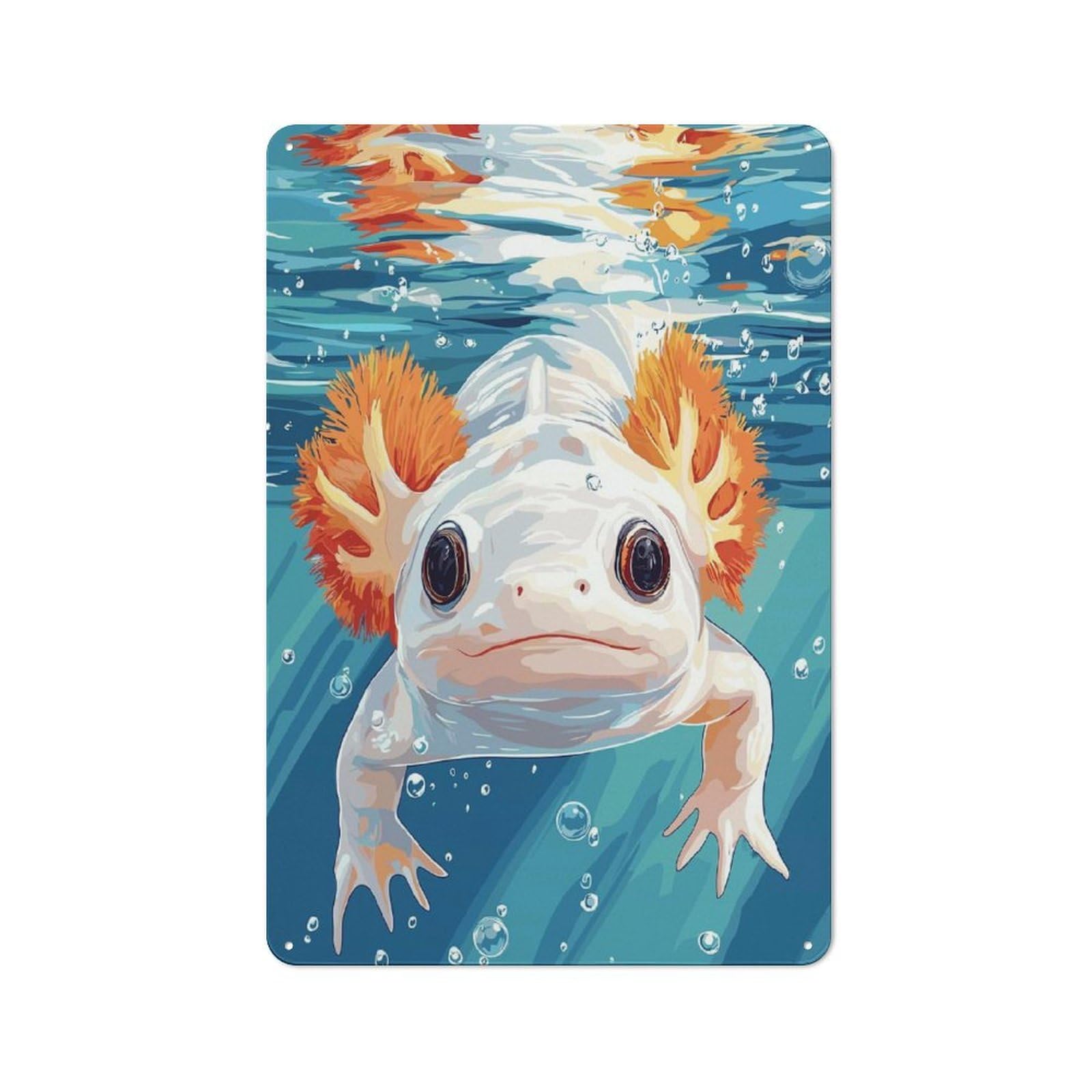 Junmoney Style-12 Vintage Tin Sign 30X20cm With Axolotl Underwater Illustration For Man Cave Or Games Room, For Vintage Wall Decor Fans, For Metal Sign Collectors