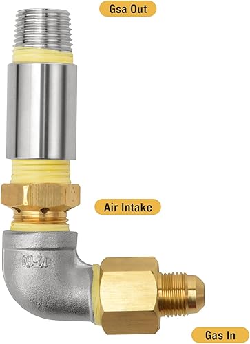 Miniatura 2 de Stanbroil Mezclador de aire de acero inoxidable y latón de 12 pulgadas, válvula pulverizadora de boquilla de codo de 90 para hoguera de gas propano,