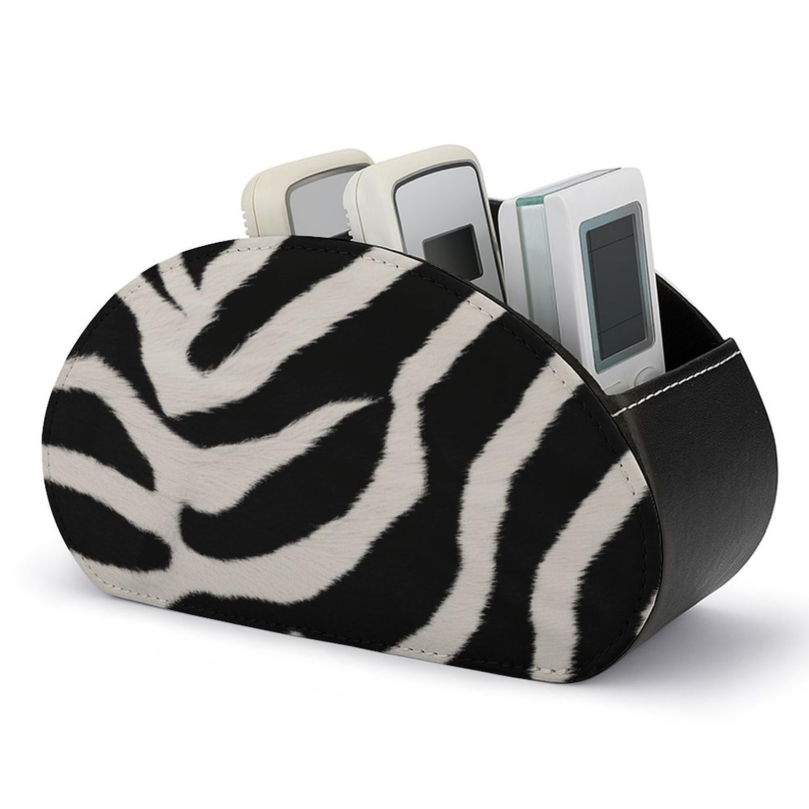 VstaDank Zebra Animal Remote Control Holder with 5 Compartments PU Leather TV Remoter Caddy Desktop Organizer TV Remote Holder Remote Box for Media Controllers Office Supplies