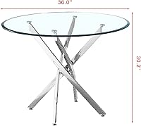 Vista 3 de SSLine Mesa de comedor redonda para 2-4, mesa de comedor de cristal transparente de lujo con base de pedestal plateada de 36 pulgadas, mesa