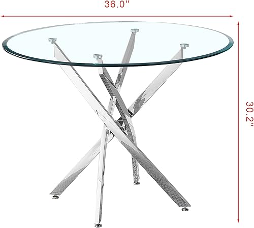 Miniatura 2 de Pvillez Mesa de comedor contemporánea, vidrio templado redondo de 36 pulgadas, base de acero inoxidable, asientos 4, mesa de cocina transparente