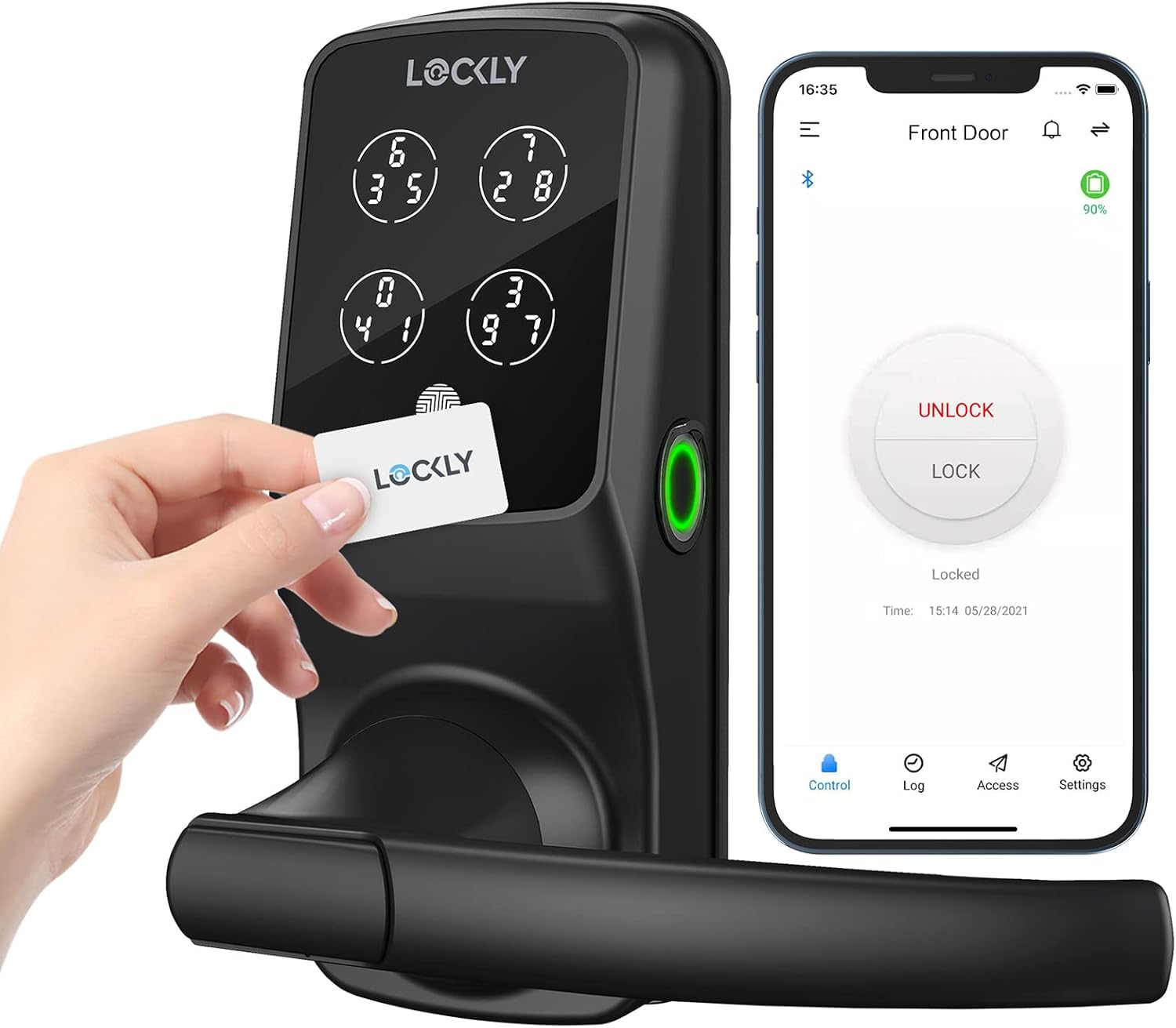 Lockly Secure Plus, RFID Card Smart Lock, Keyless Entry Door Lock, PIN Genie® Keypad, 3D Biometric Fingerprint Sensor, Auto Lock – Matte Black (PGD628FCMB) – Latch Edition