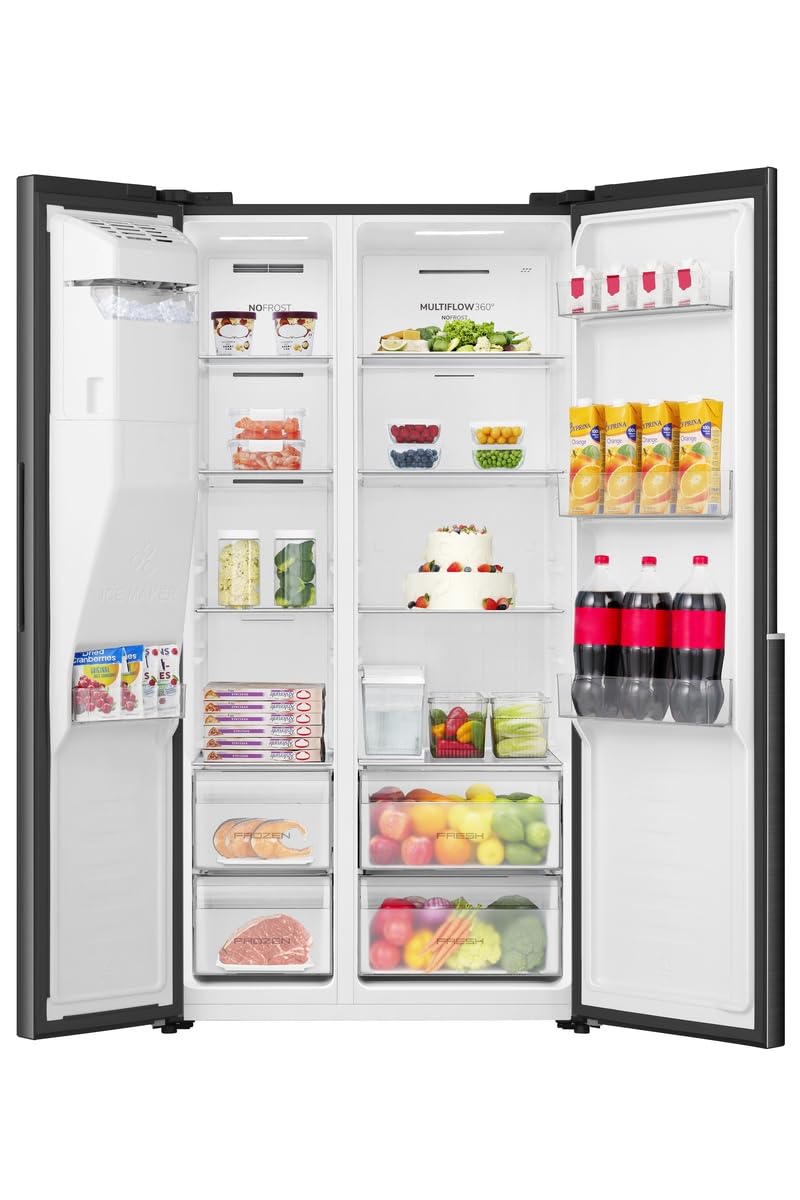 Gorenje NRS917E61BX Side-by-Side mit Eis-, Crushed-und Wasserspender, 528L, Wassertank, PureFlat Serie, CripZone, MultiFlow 360°, Xtra Ruam, BxHxT: 91,1×178,6×62,4 cm, Matt Schwarz