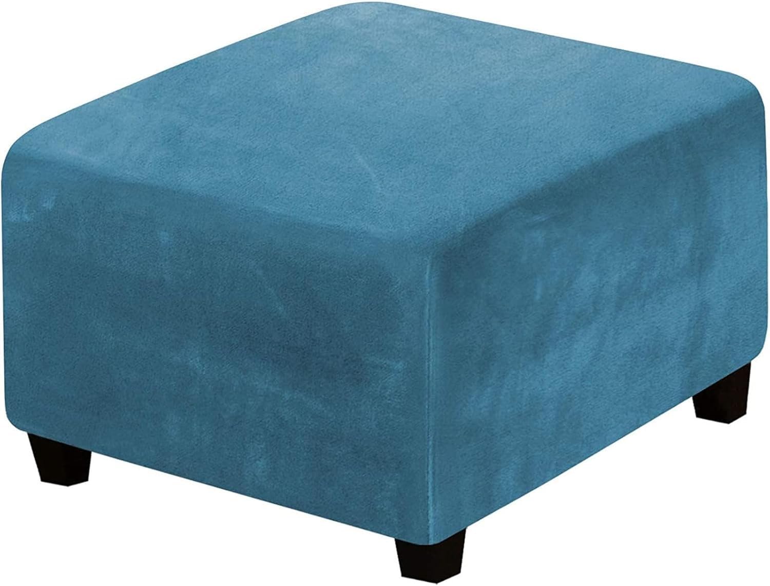 Yekuhe Velvet Ottoman Cover Square Stretch Extra Large Footstool Cover, Dustproof Removable Washable Universal Pouffe Cover With Elastic Bottom Anti-Slip(Peacock Blue,65x65cm/26x26in)