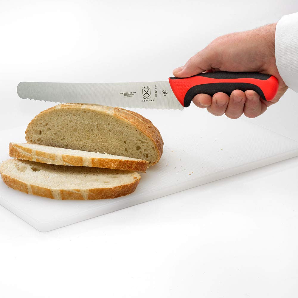 Mercer Culinary Millennia Color - Coltello da pane con manico ondulato, 25,4 cm, colore: Rosso