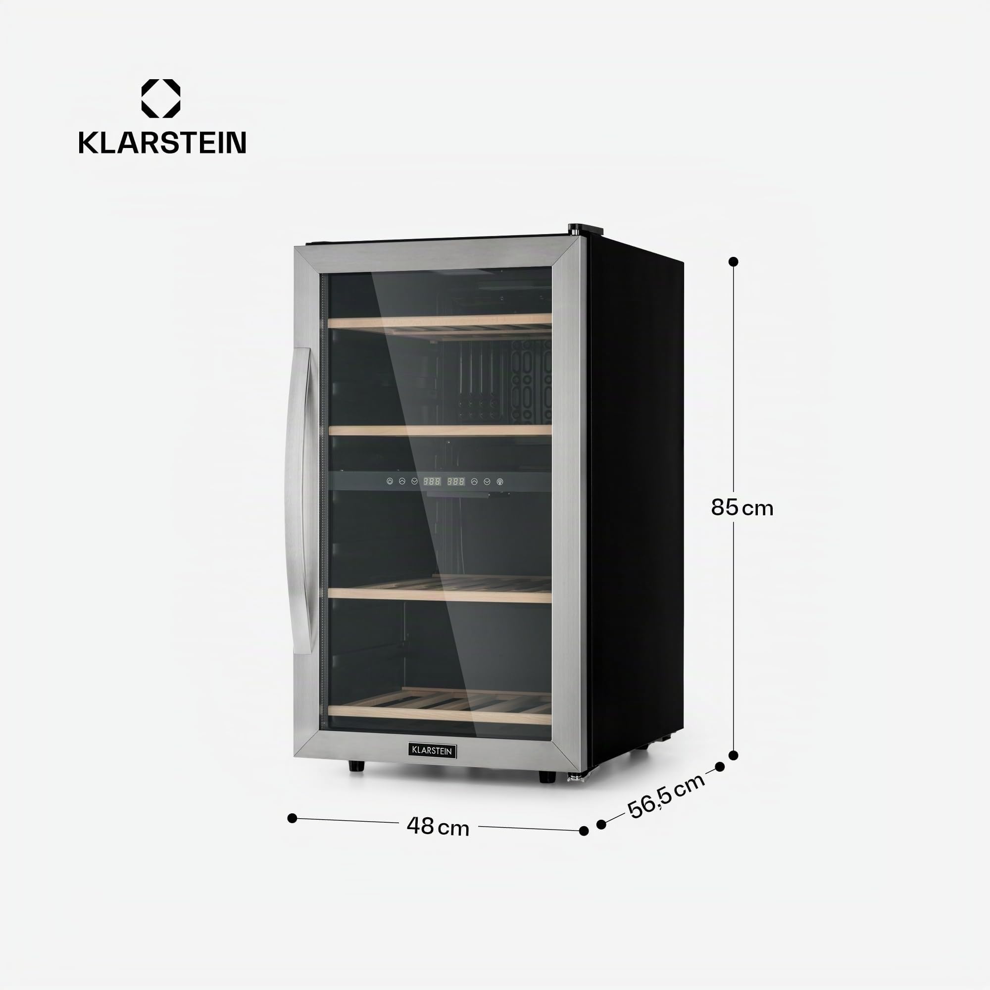 KLARSTEIN Cantinetta Vino, Cantinetta Vino Refrigerata a Zona Doppia per Interno/Esterni, Frigo Bar, Cantina Vino con Vetrina, Mini Bar con Protezione UV, Frigo Vino Touch, 5-18°C, 45 Bottiglie