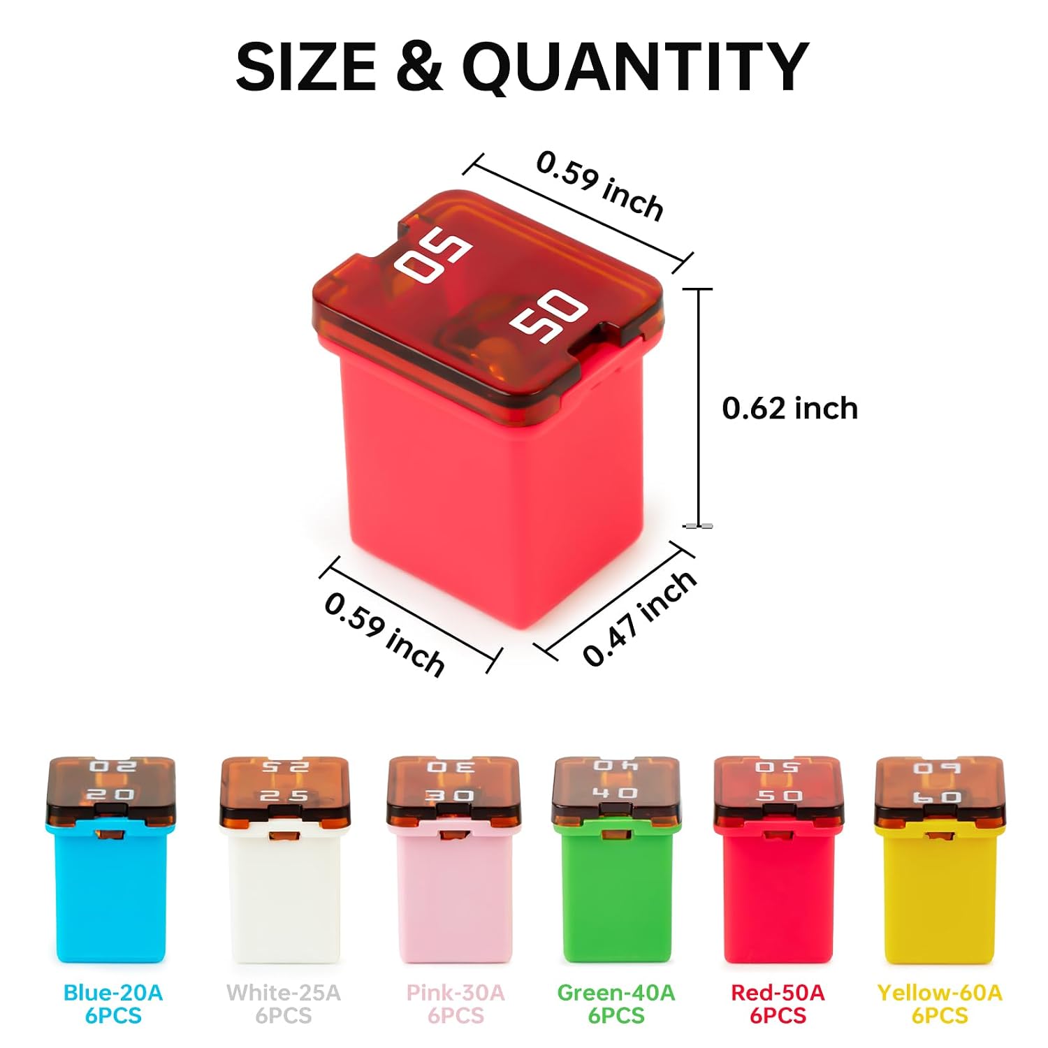 36 Pcs Jcase Car Fuse Assortment Kit, Micro Cartridge Fuses, Auto Replacement Accessories, Compatible with Many Types of Vehicles, Multi Color