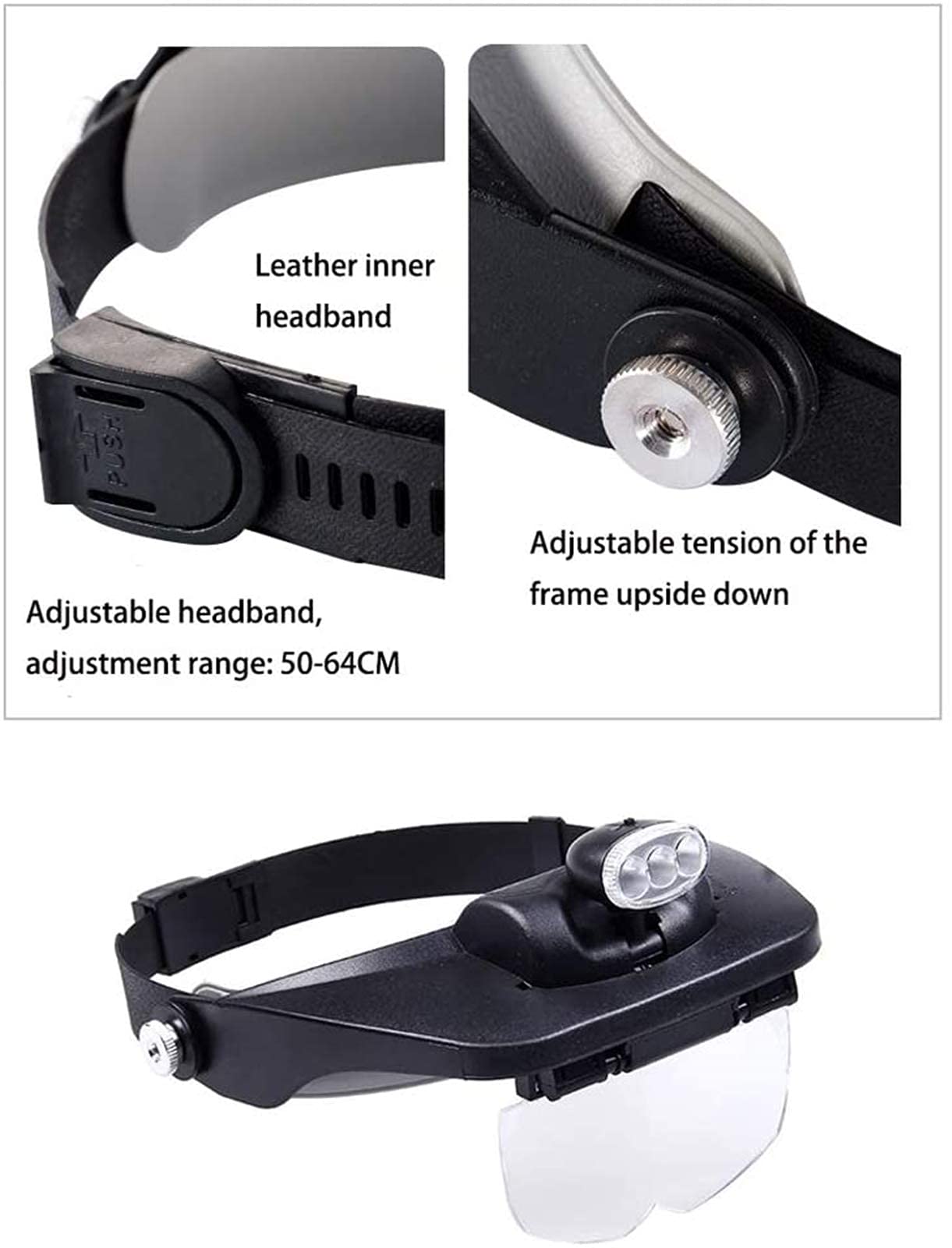 Kopfbandlupe, Handlupe Mit Led-Beleuchtung, Kopfbandlupe Mit Led-Licht, Freisprech-Lesebrille, Juwelierlupe, Uhrenlupe Mit 4 Austauschbaren Linsen,