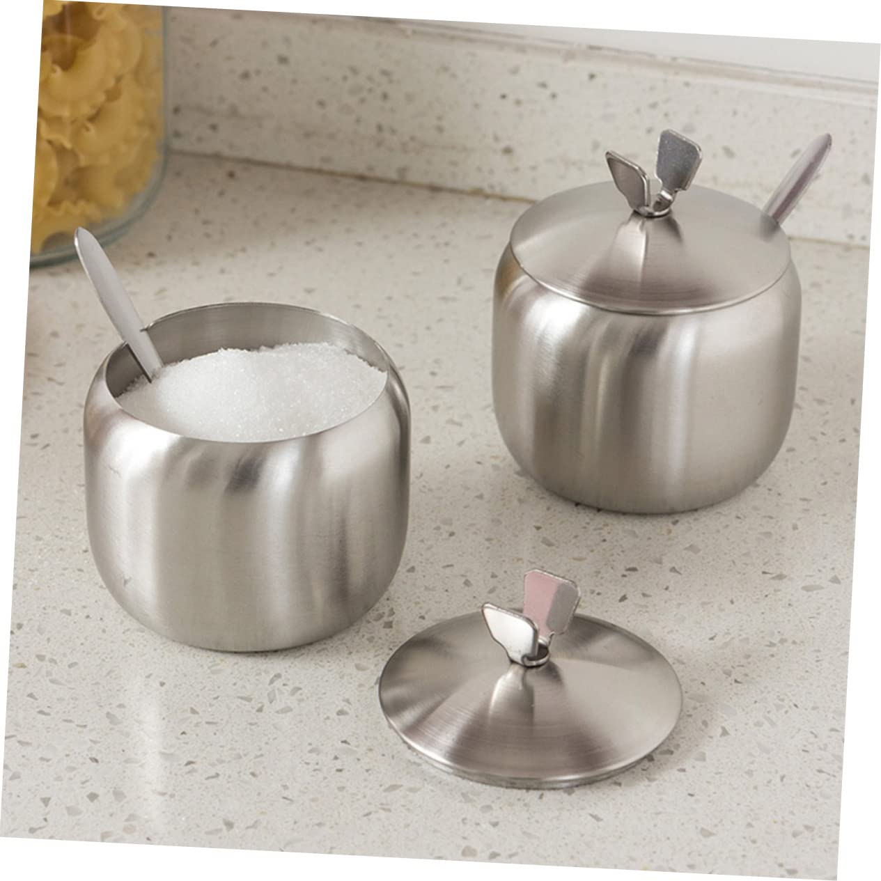 Amosfun 3 Pz Barattoli Di Conservazione Pentola Zuccheriere Contenitore Per La Conservazione Del Sale Vasetti Di Zucchero Contenitore Del Sale Zuccheriera Con Coperchio Silver