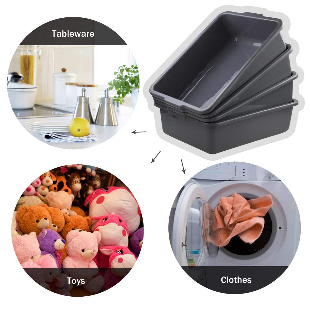 4-Pack 24 L Gray Large Plastic Bus Box, Commercial Bus Tubs