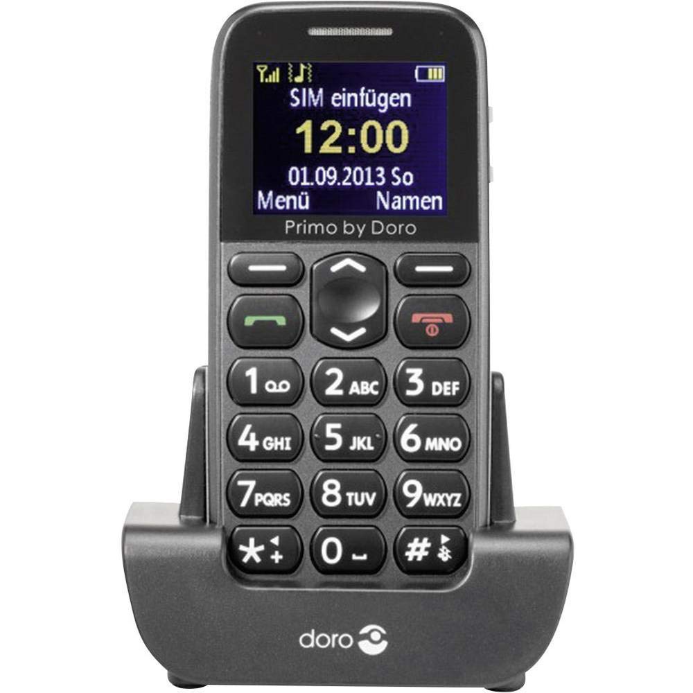 Primo 215 by Doro GSM Mobiltelefon mit Tischladestation (Notruftaste, Bluetooth, Taschenlampe) grau