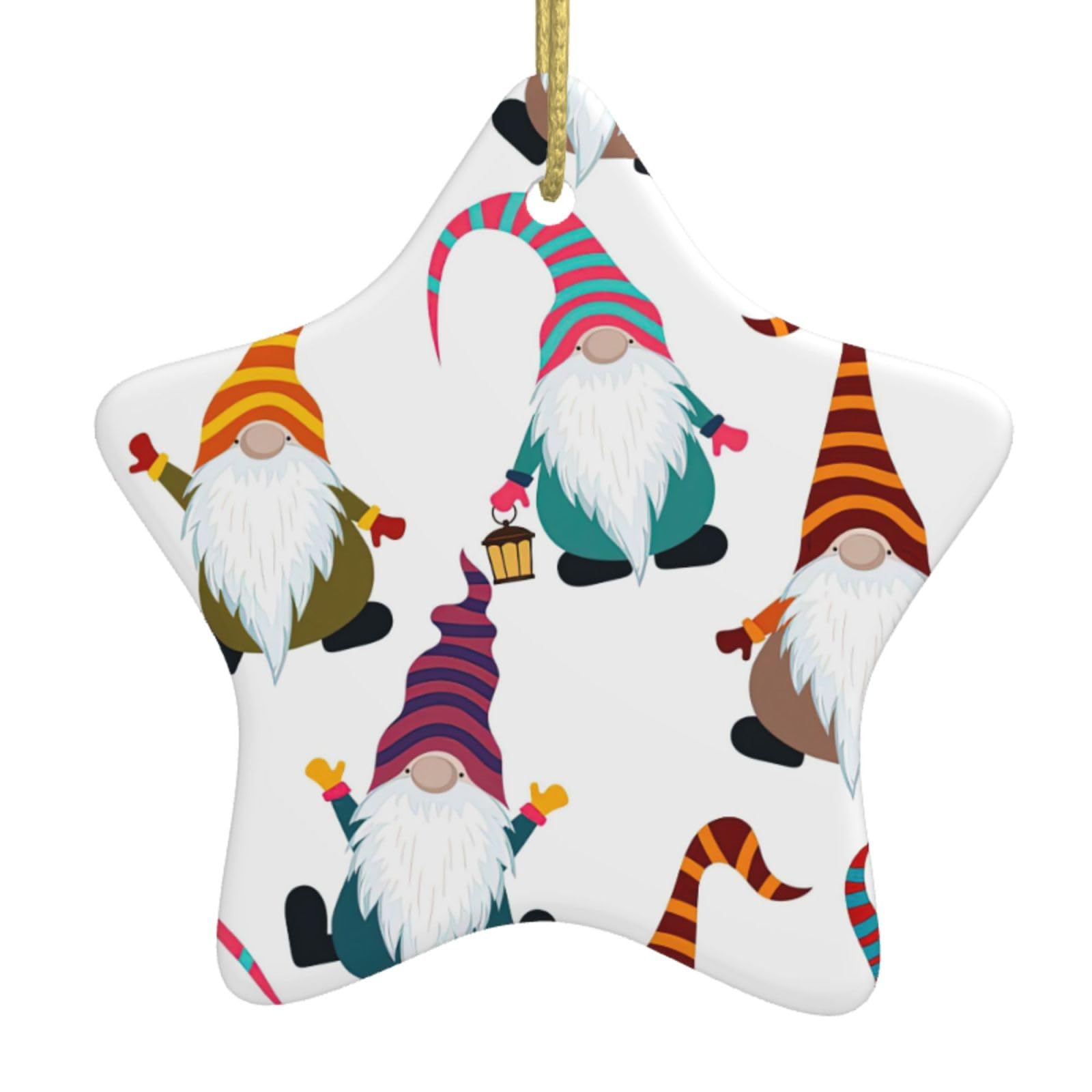 Nbtghga White Xmas Funny Gnomes Print Christmas Ornaments, Ceramic Hanging Ornament, Round Shape Decorations