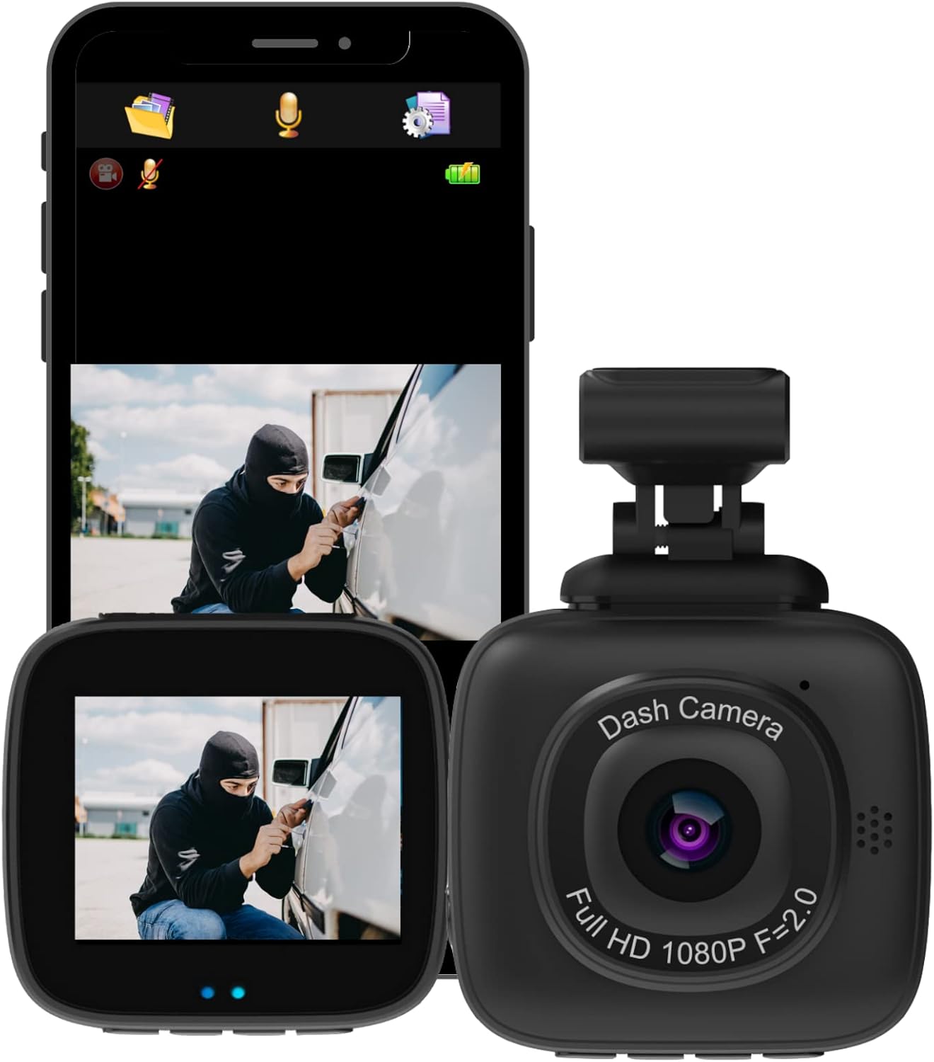 myGEKOgear Orbit 500 Dash Cam and smartphone app interface