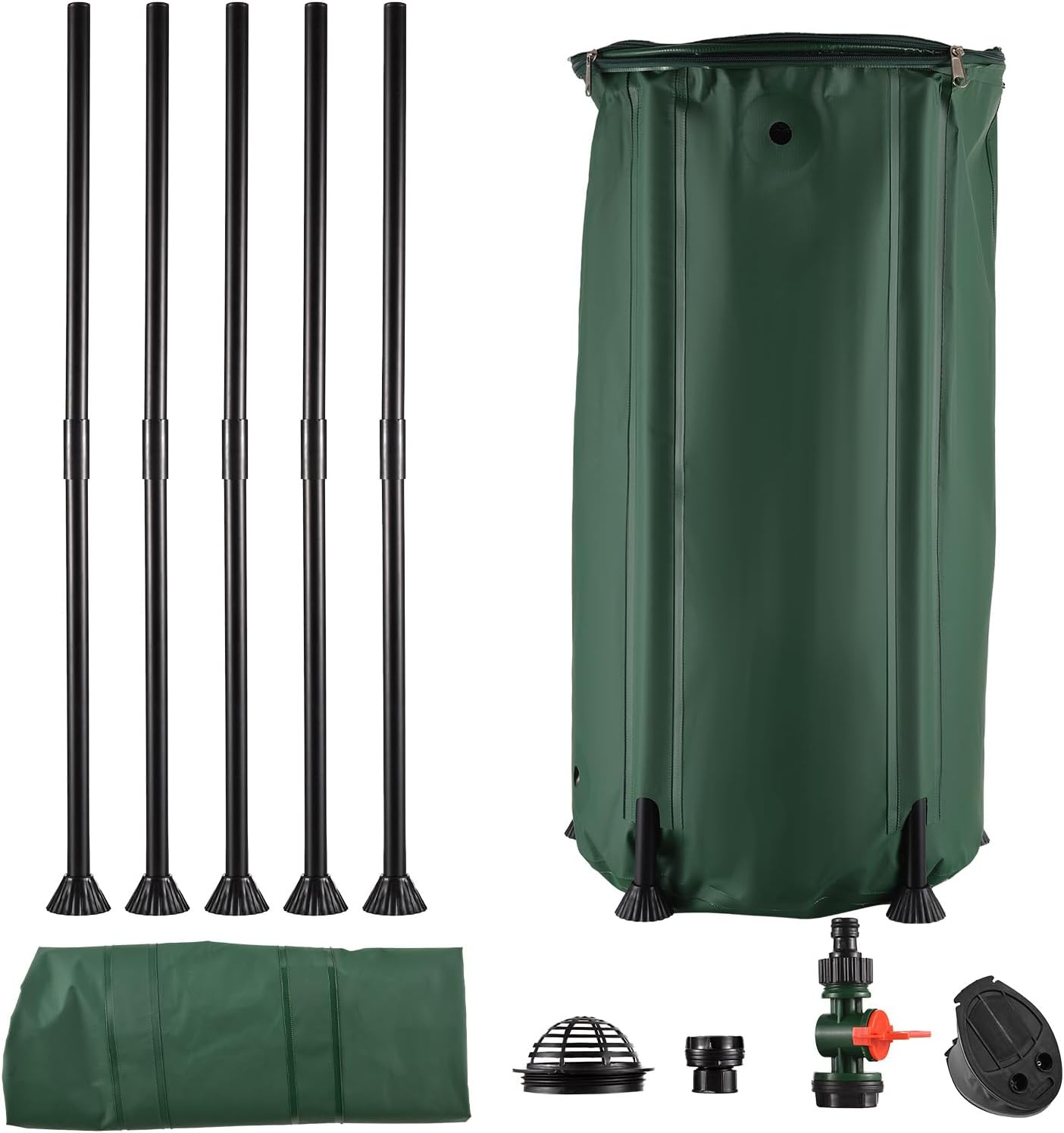 Lixada 100L Rain Water Collection Barrel Portable with Down Spout Filter and Overflow Valve Rain Barrel Kit Durable Stable for Camping Gardening Hiking Traveling