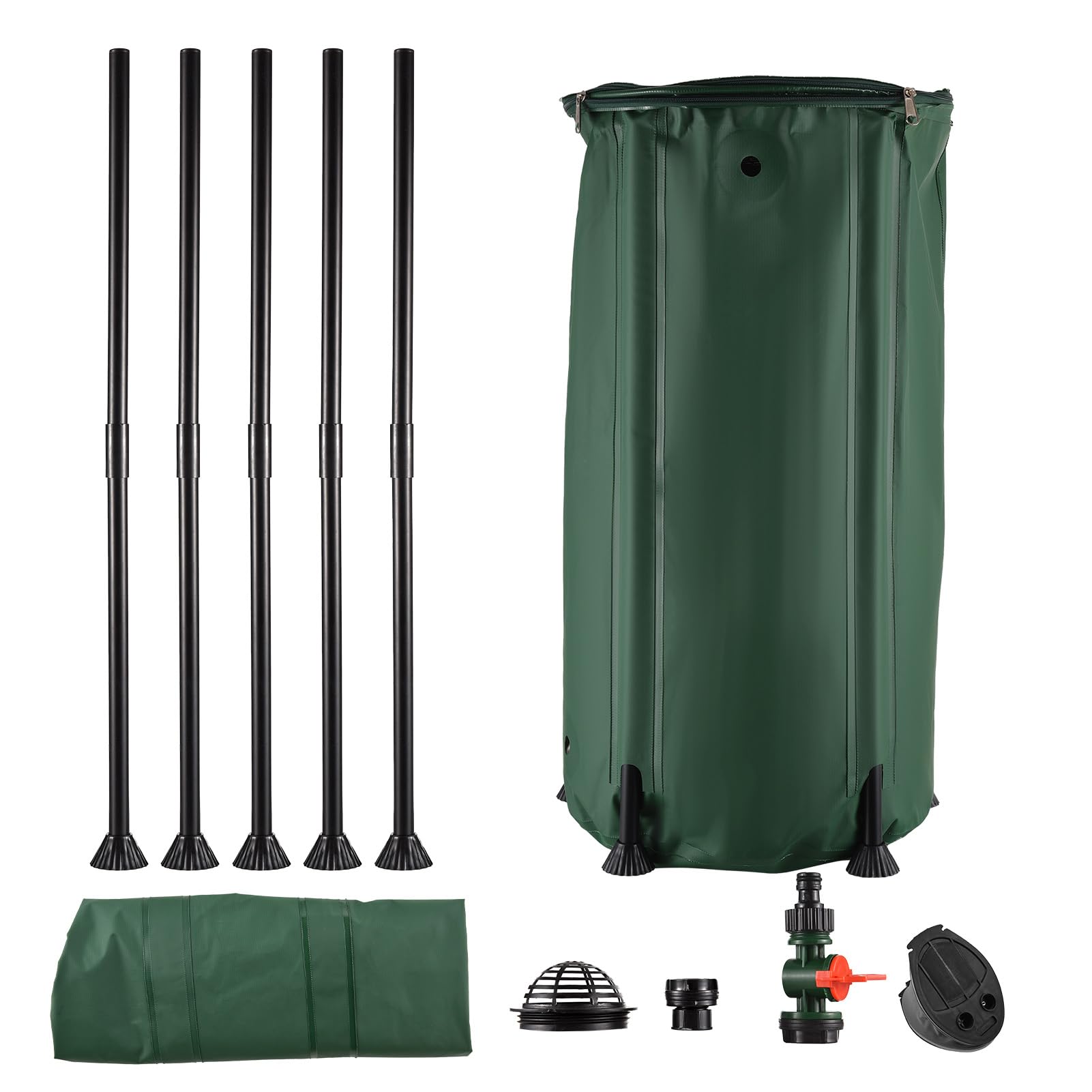 Lixada Barril de recolección de Agua de Lluvia portátil con Filtro de bajante y válvula de desbordamiento - Kit de Barril de Lluvia de 100 l con Lona de PVC 500D