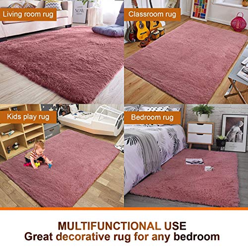 Image of Urban Modern Decor Features 3x5 Feet Modern Soft Shaggy Carpet Thick, Fluffy & 2 inch Pile Shag Rug for Your Kids Room, Bedroom & Livingroom(3x5 feet, Pink Plain)