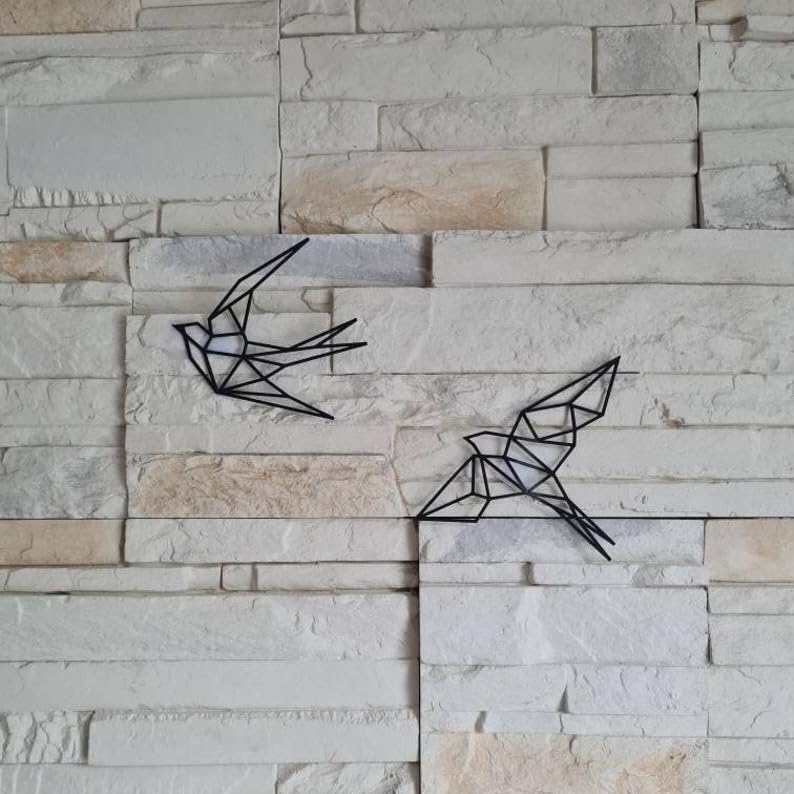 Pair of Swallows Wall Decoration 2 x 13 x 13 cm Black Made in France (Eco-friendly Plastic), 13L x 13W cm - Image 2