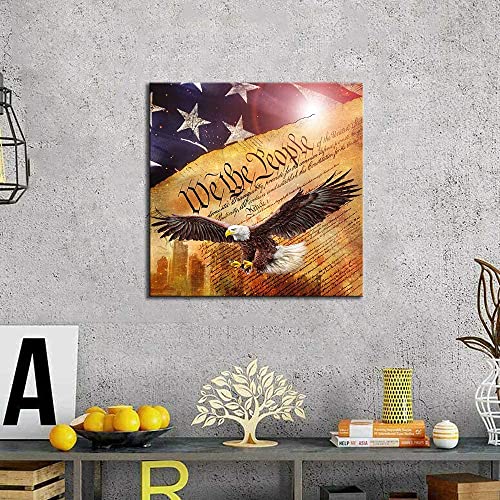 Eagle Canvas Wall Art, American Flag Print Wall Decor Military Decoration For Living Room Bedroom Office Native American Country Room Decals Americana Home Poster Artwork Gifts Framed Easy To Hang #TOP7